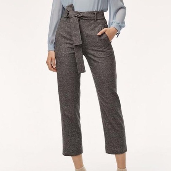 Aritzia Wool Tie-Front Pants in Heathered Grey - Picture 1 of 10
